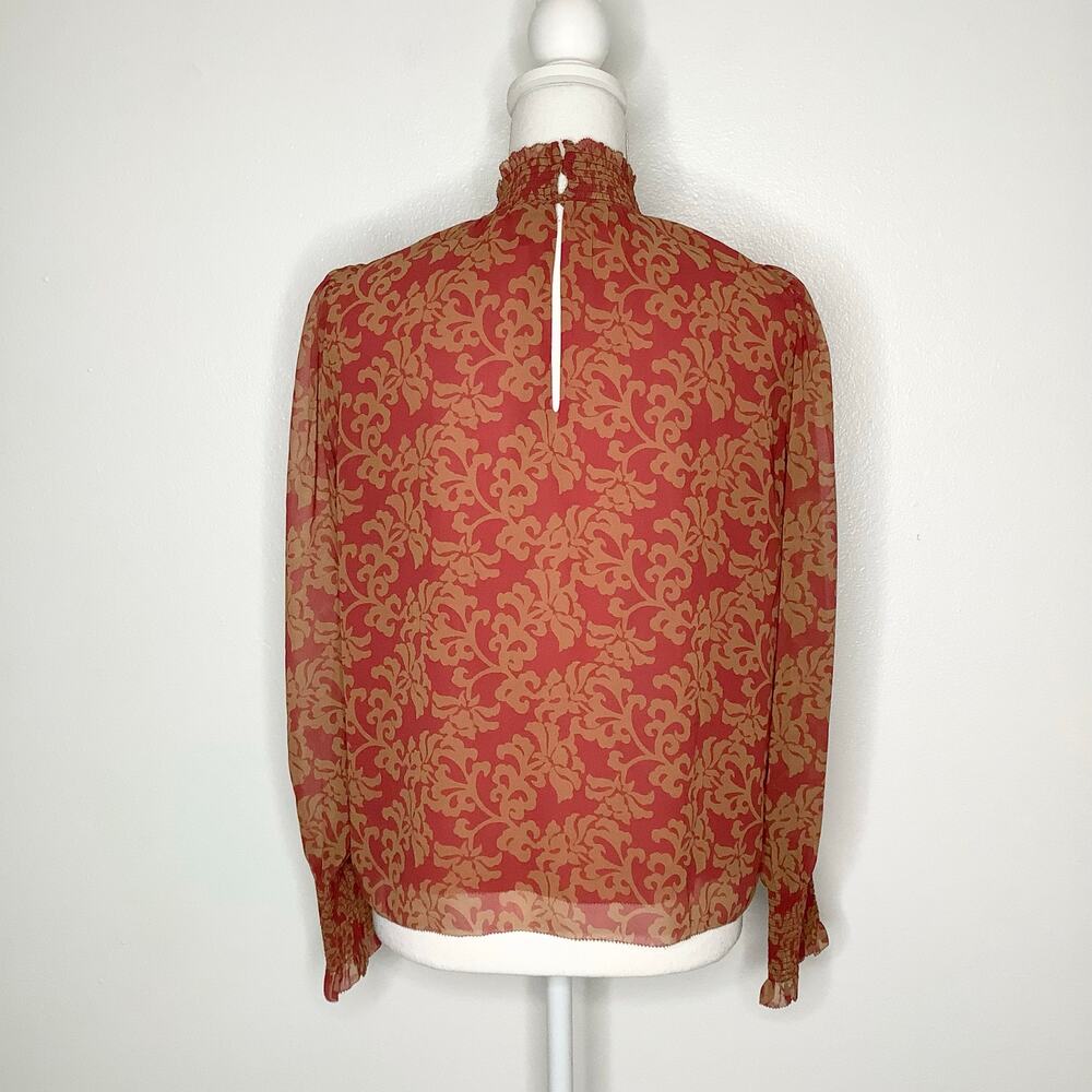 Aritzia Wilfred Valencia Rosy Red Maplewood Mock Neck Puff Sleeve Blouse XS - Picture 7 of 10